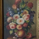 Oil on panel by B. Vogel still life 20th century gilded frame