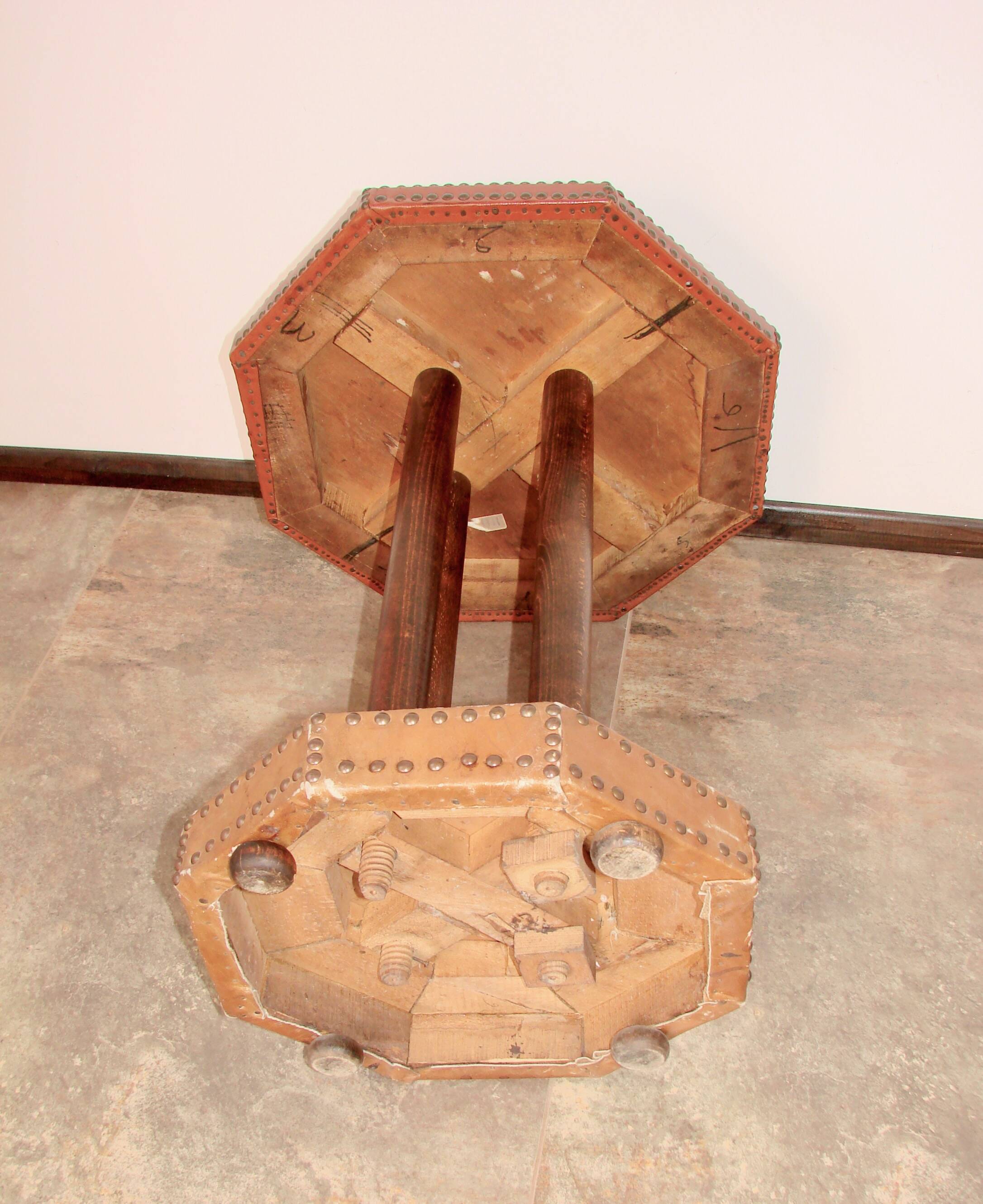 Coffee table, 1920s, beech wood and leather, vintage