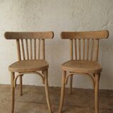Paire de chaises bistrot en bois brut