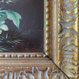 Tableaux XIX° pendant HSP acajou "Bouquet de fleurs" signés Vincent + cadre