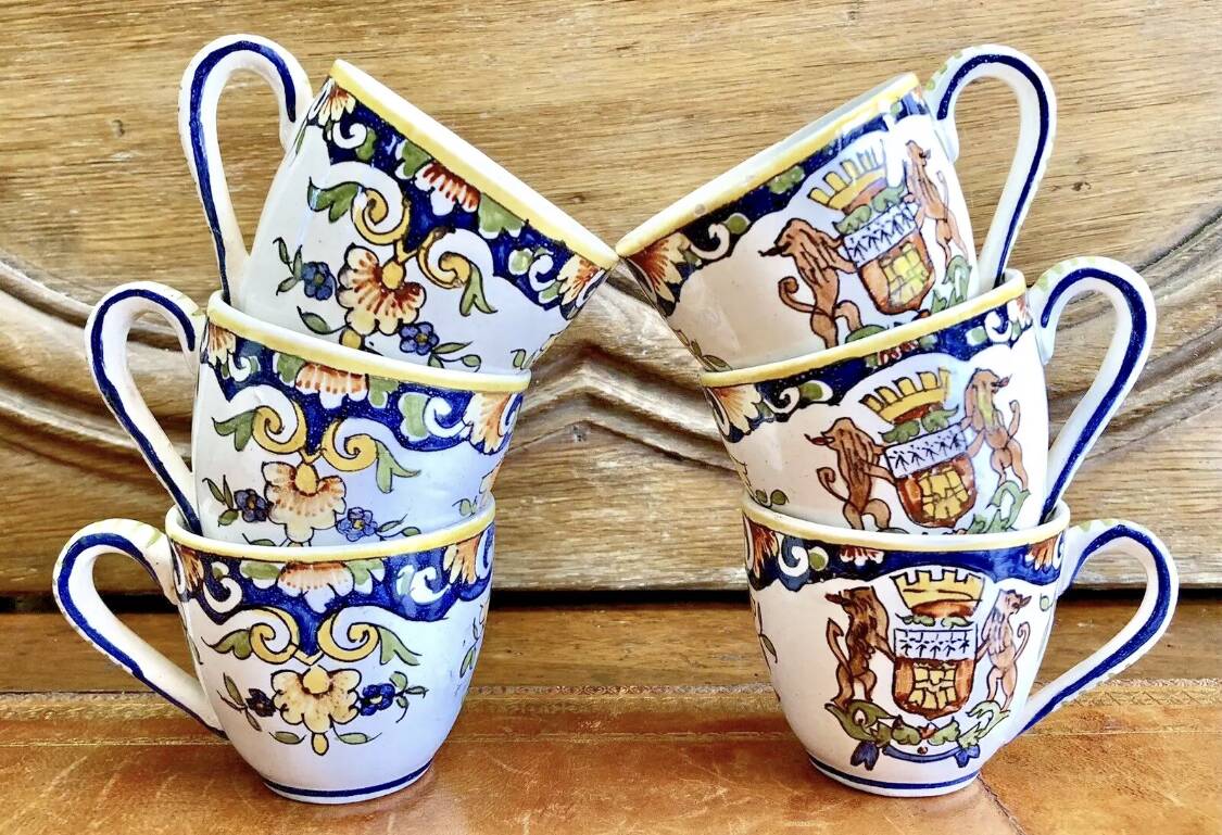 6 old Devres Fourmaintraux Rouen coffee cups Dinan model 19th century