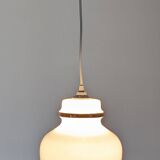 Suspension in white opaline with chrome trim, France circa 1970.