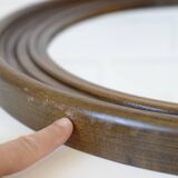 Grand miroir mural vintage en bois de chêne tourné, miroir de courtoisie rond rustique