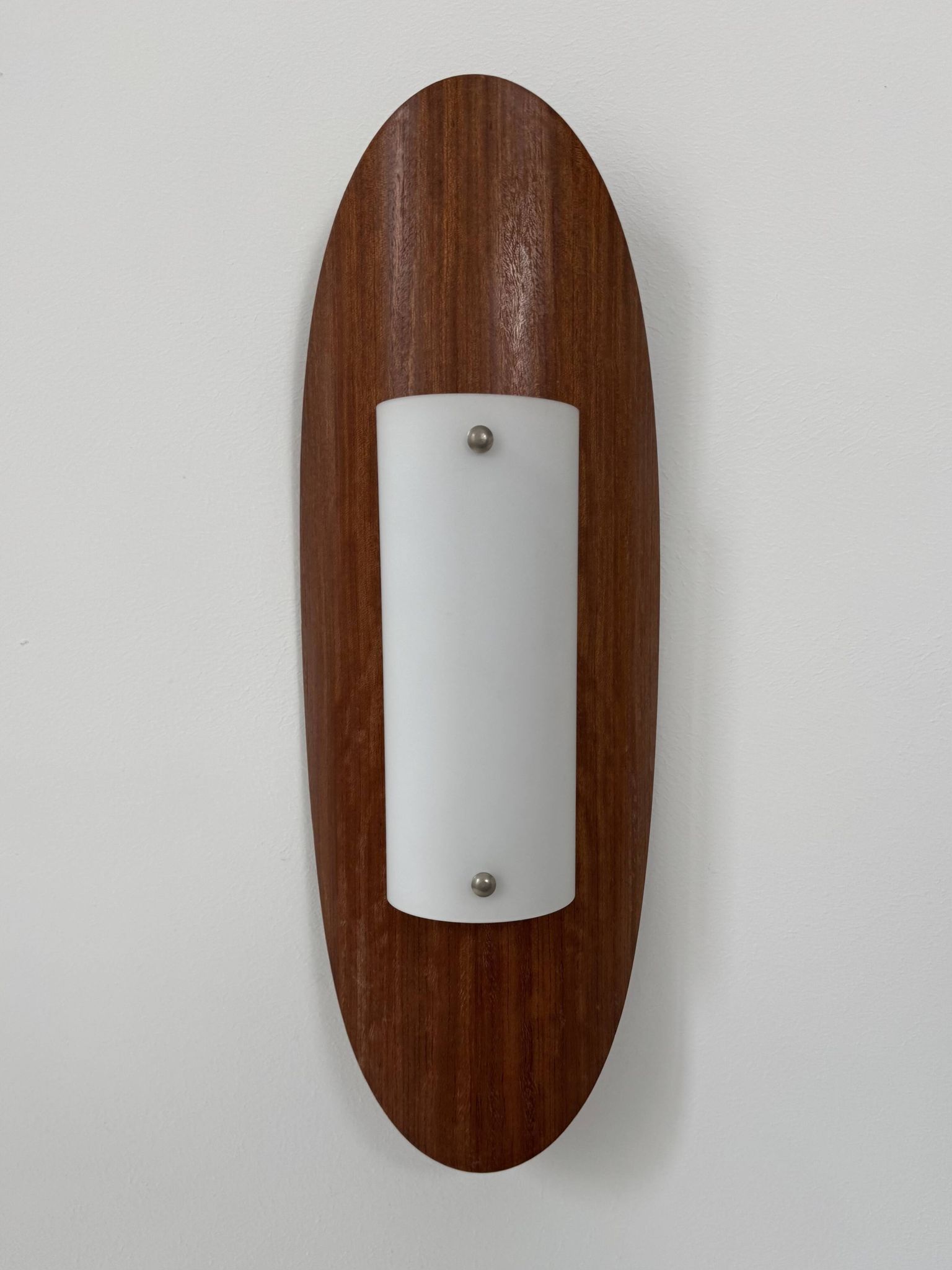 Pair of vintage wall lights in thermoformed wood and opaline glass, France, 1980.