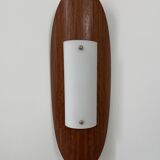 Pair of vintage wall lights in thermoformed wood and opaline glass, France, 1980.