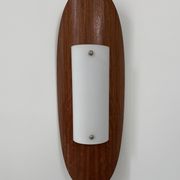 Pair of vintage wall lights in thermoformed wood and opaline glass, France, 1980.