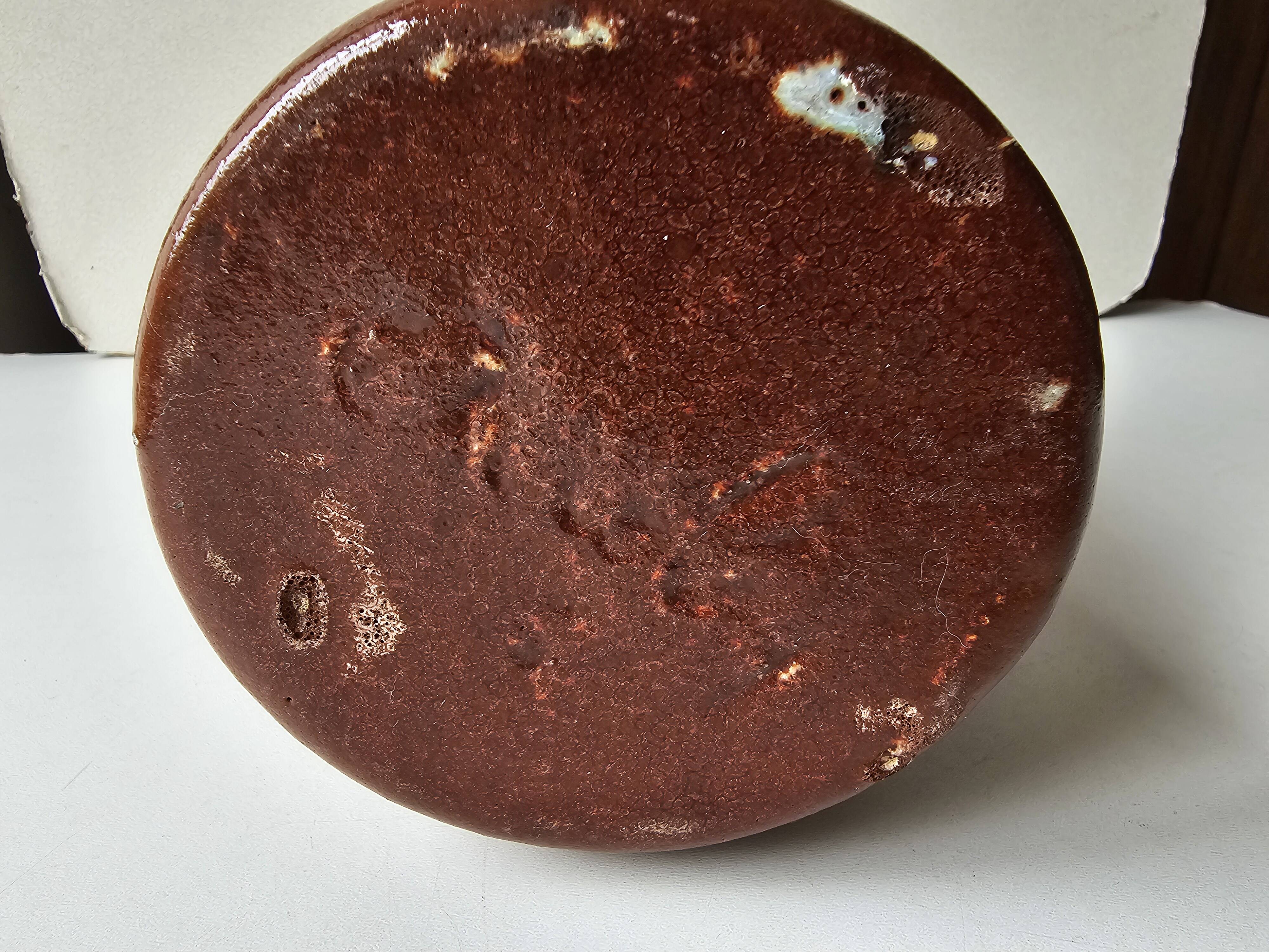 Large brown glazed ceramic pitcher signed accolay - height 31cm