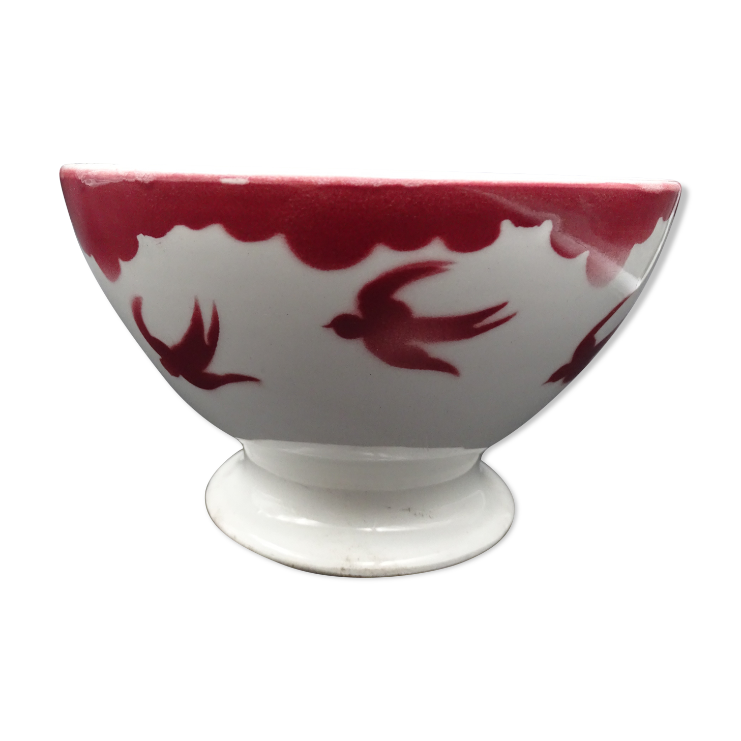 Saarland Digoin's Faience Bowl - Red Swallow Decoration - 1940