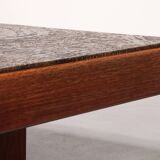Brutalist Coffee Table with Copper Top and Wooden Base