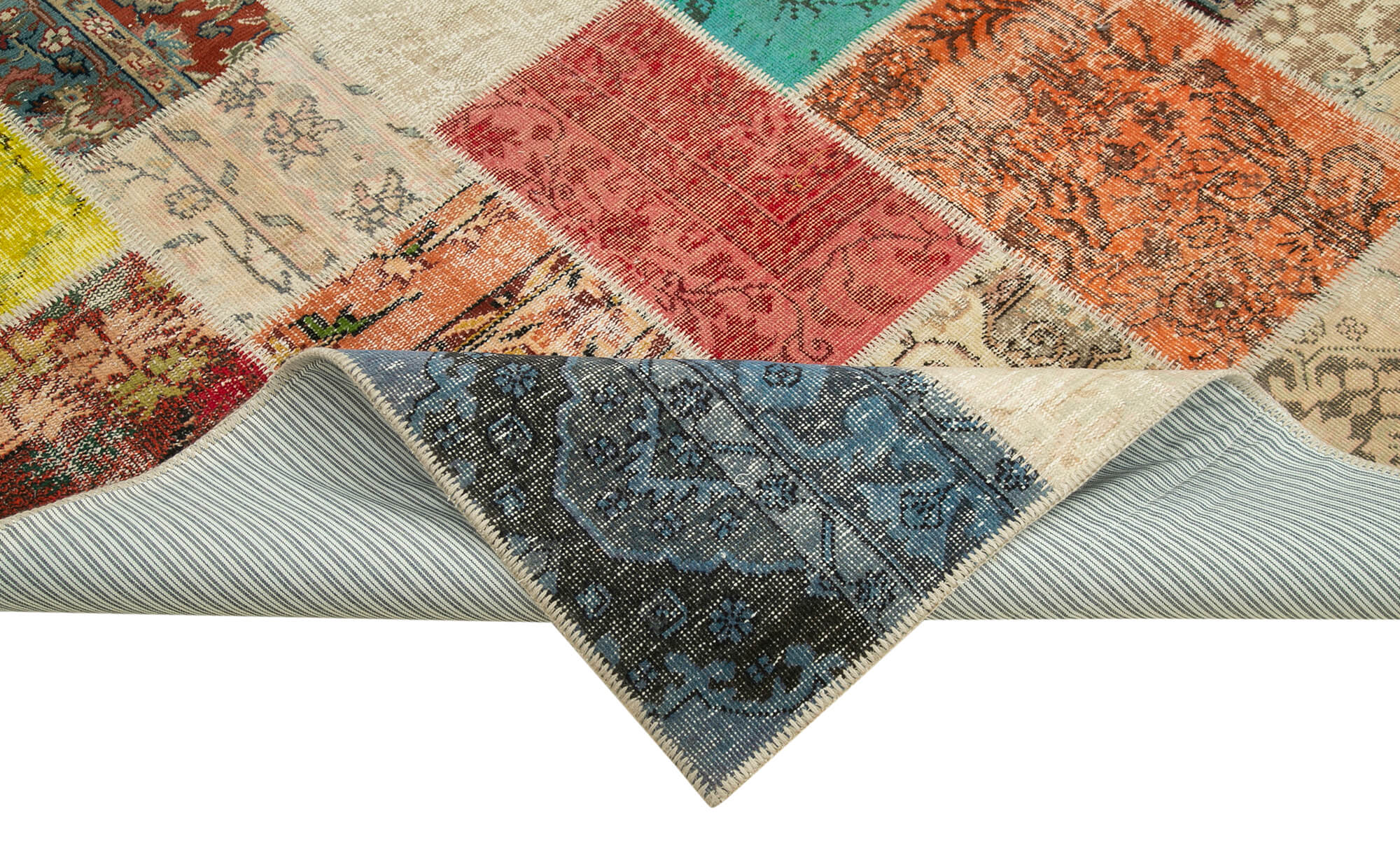 Hand-Knotted Oriental Overdyed 205 cm x 300 cm Multicolor Patchwork Carpet
