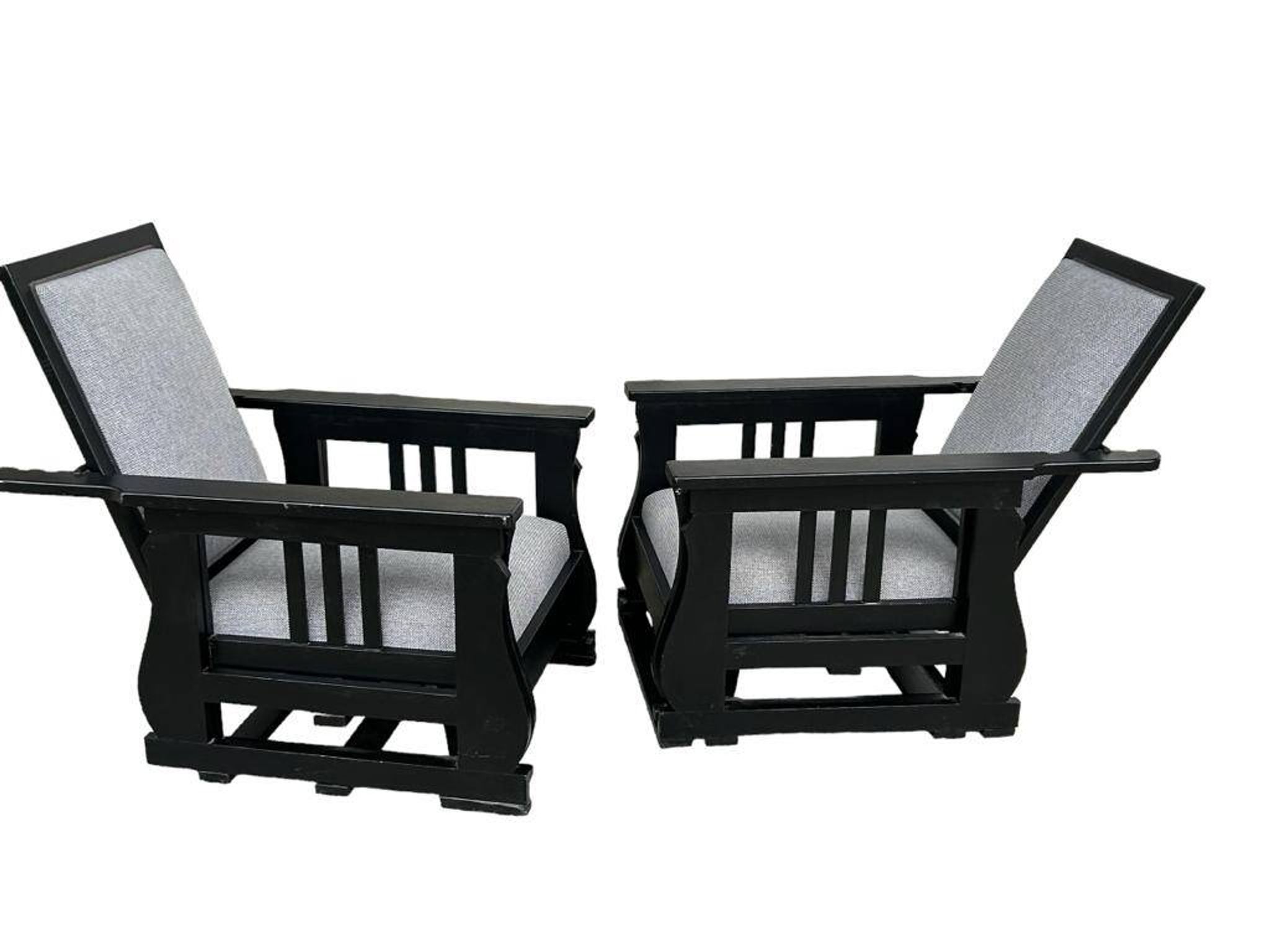 Important Pair Of Black Lacquered Rocking Armchairs Circa 1920 - 30