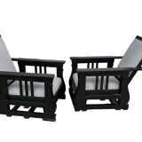 Important Pair Of Black Lacquered Rocking Armchairs Circa 1920 - 30