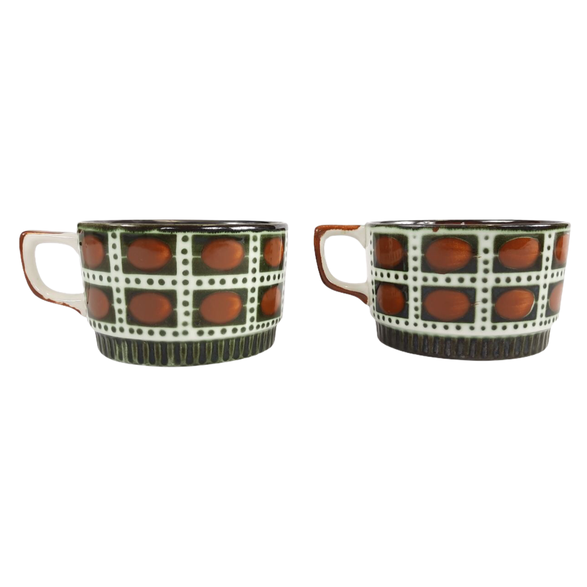 Tea service for Six vintage boch pattern brown, white and green
