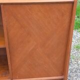 Enfilade vintage en chêne doré portes coulissantes pieds compas 1950