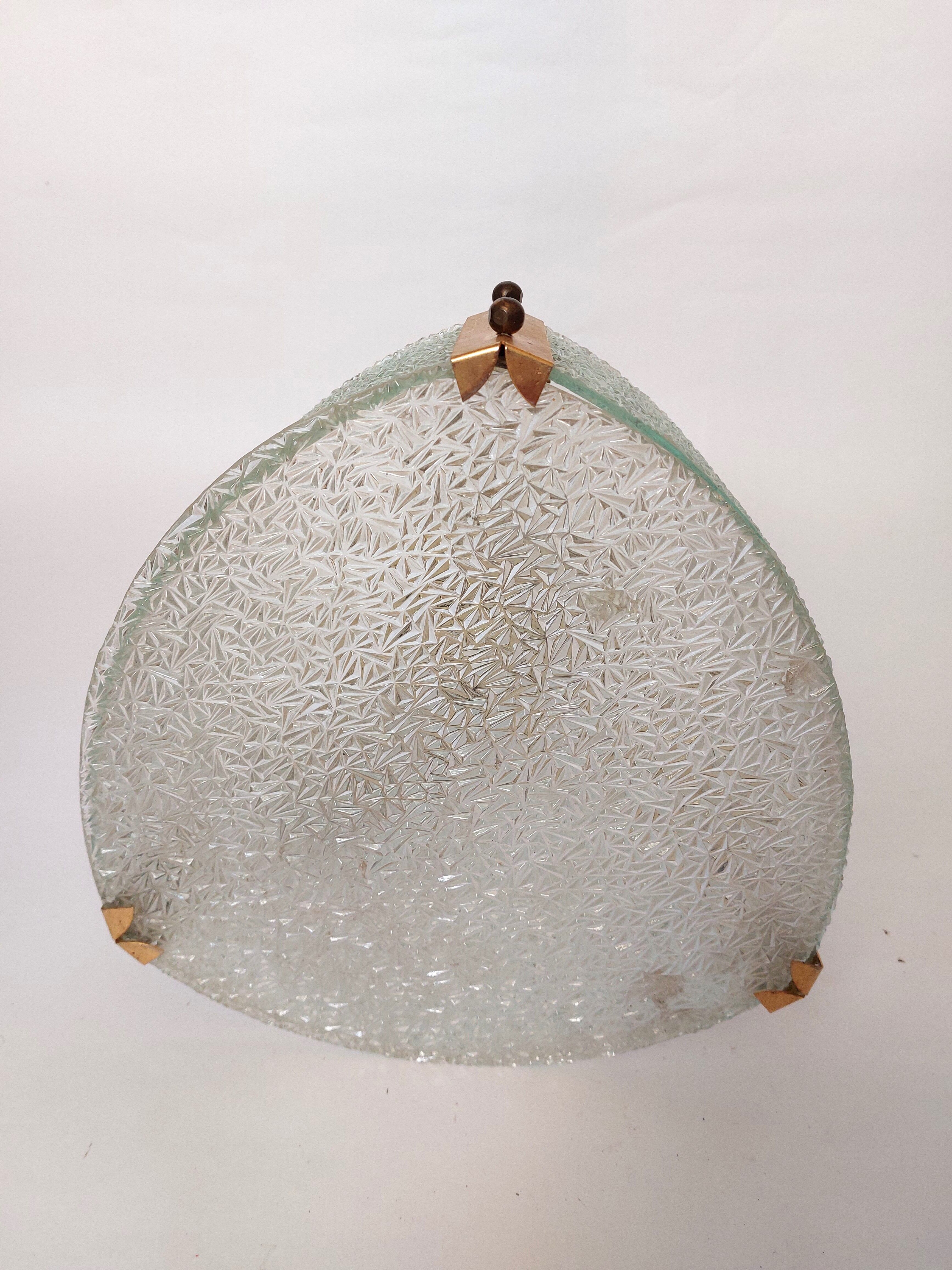 Vestibule pendant lamp in gilded brass and granite glass 1950 with two lights