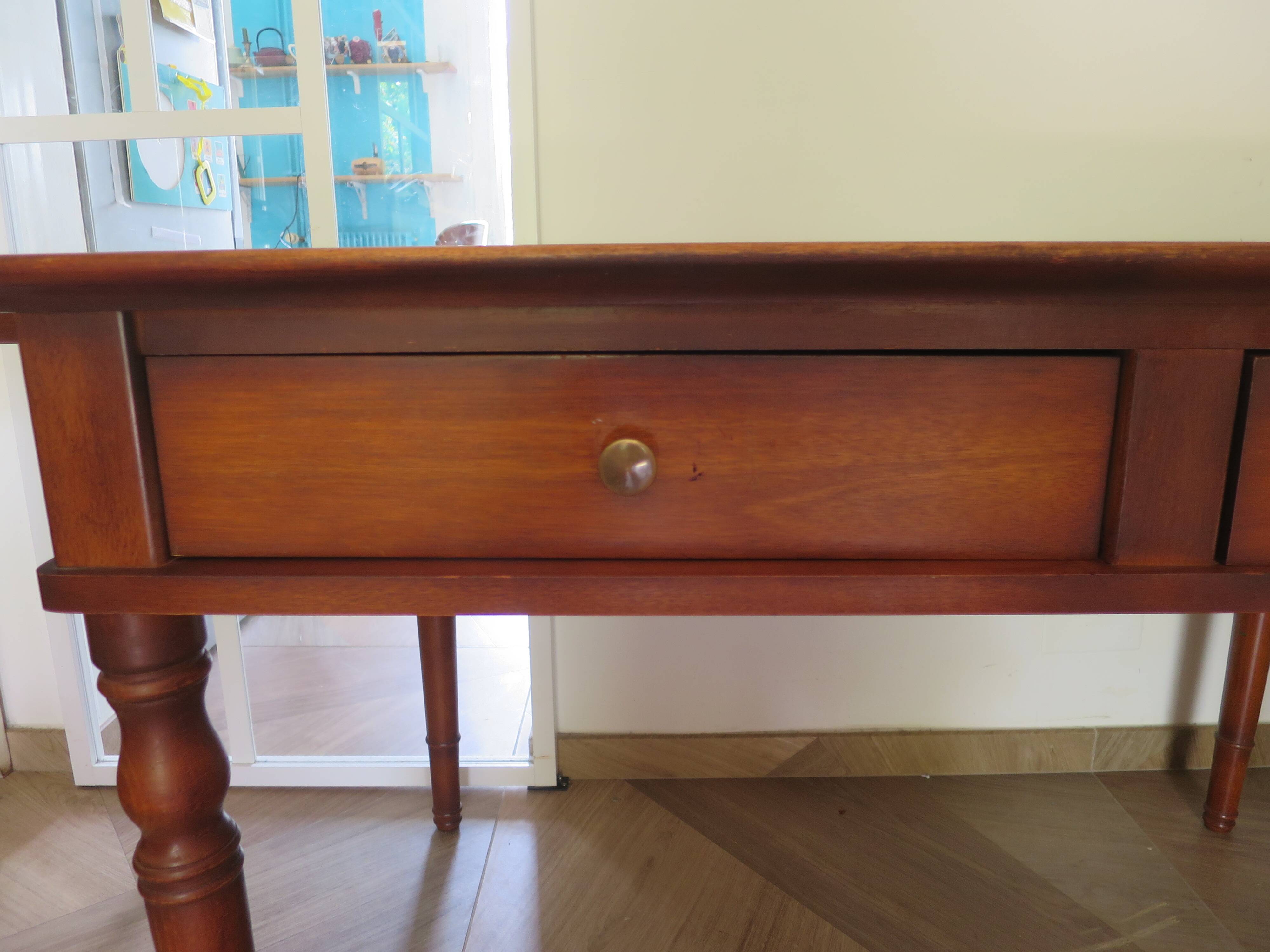 minister's desk - 2 drawers - solid wood - faux leather writing pad - Louis Philippe