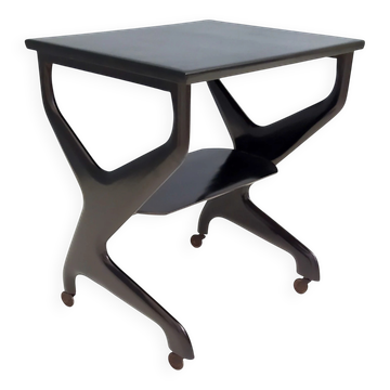 Vintage Black Ebonized Beech Serving Cart in the Style of Ico Parisi, Italy