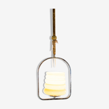 Classic art deco suspension lamp in chrome and opalin glass