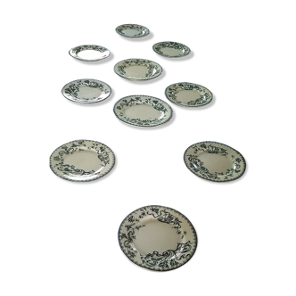 9 earthenware dessert plates with Herbarium and Salins motif