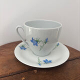 Superb cup and saucer with blue flowers, Limoges porcelain, monkey