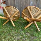 Pair of Spiral Stools in Wicker Rattan Made in France Vintage #B796