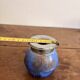 Toad Ashtray No-Smoke Blue Flamed Ceramic and Chrome Metal Art Deco