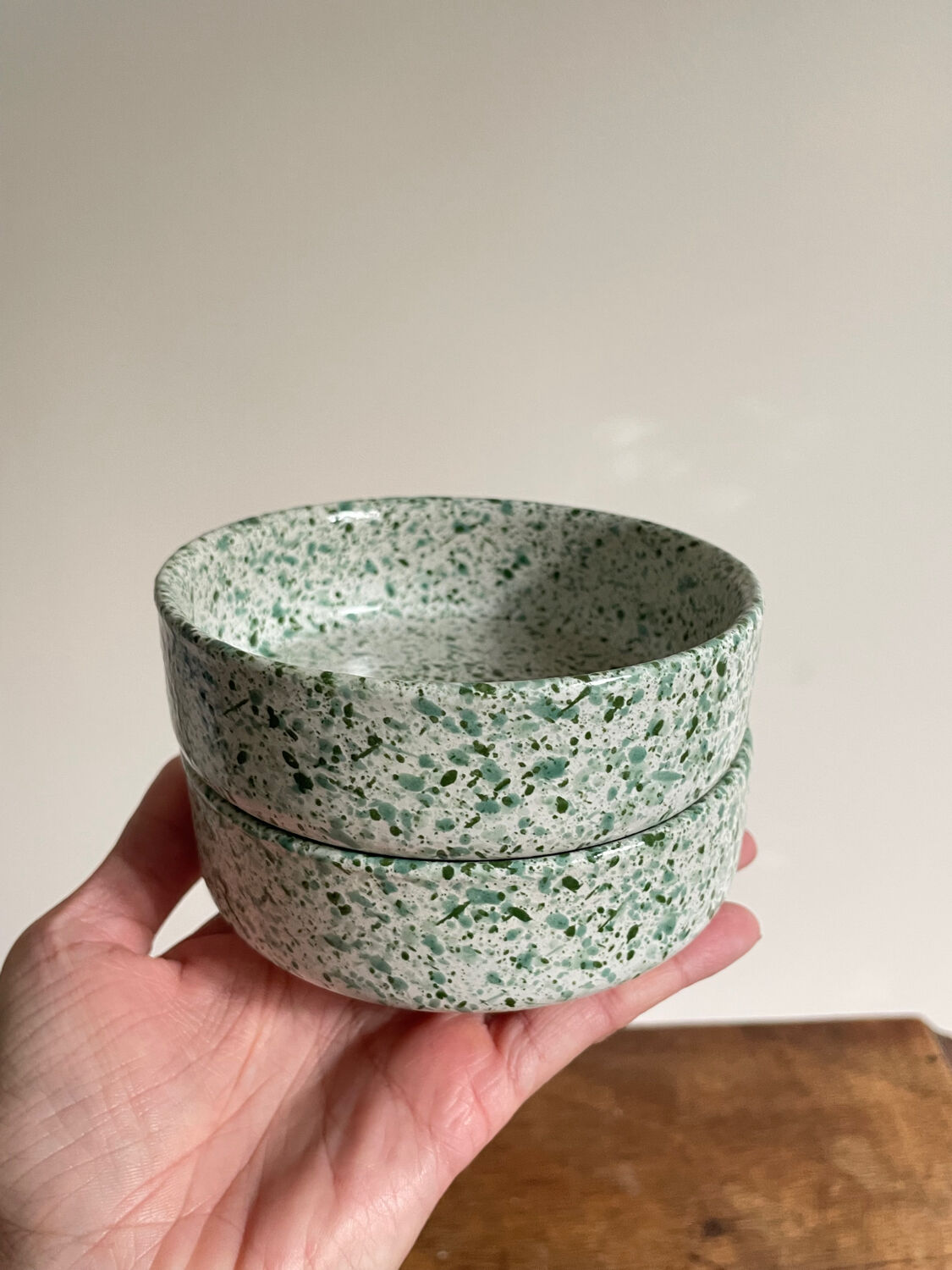 Green spotted ceramic ramekin
