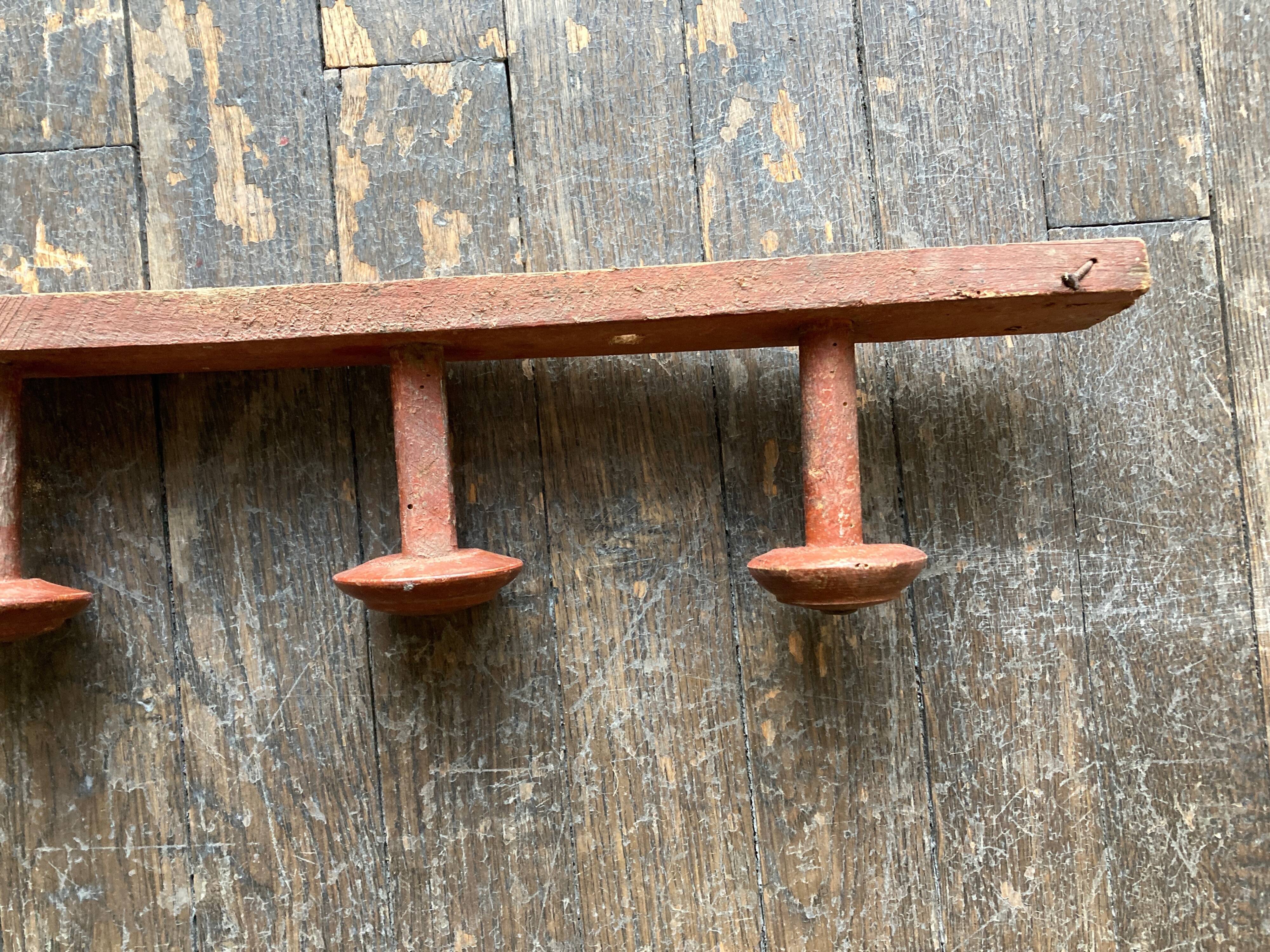 Original patina wooden farmhouse coat hook 86cm