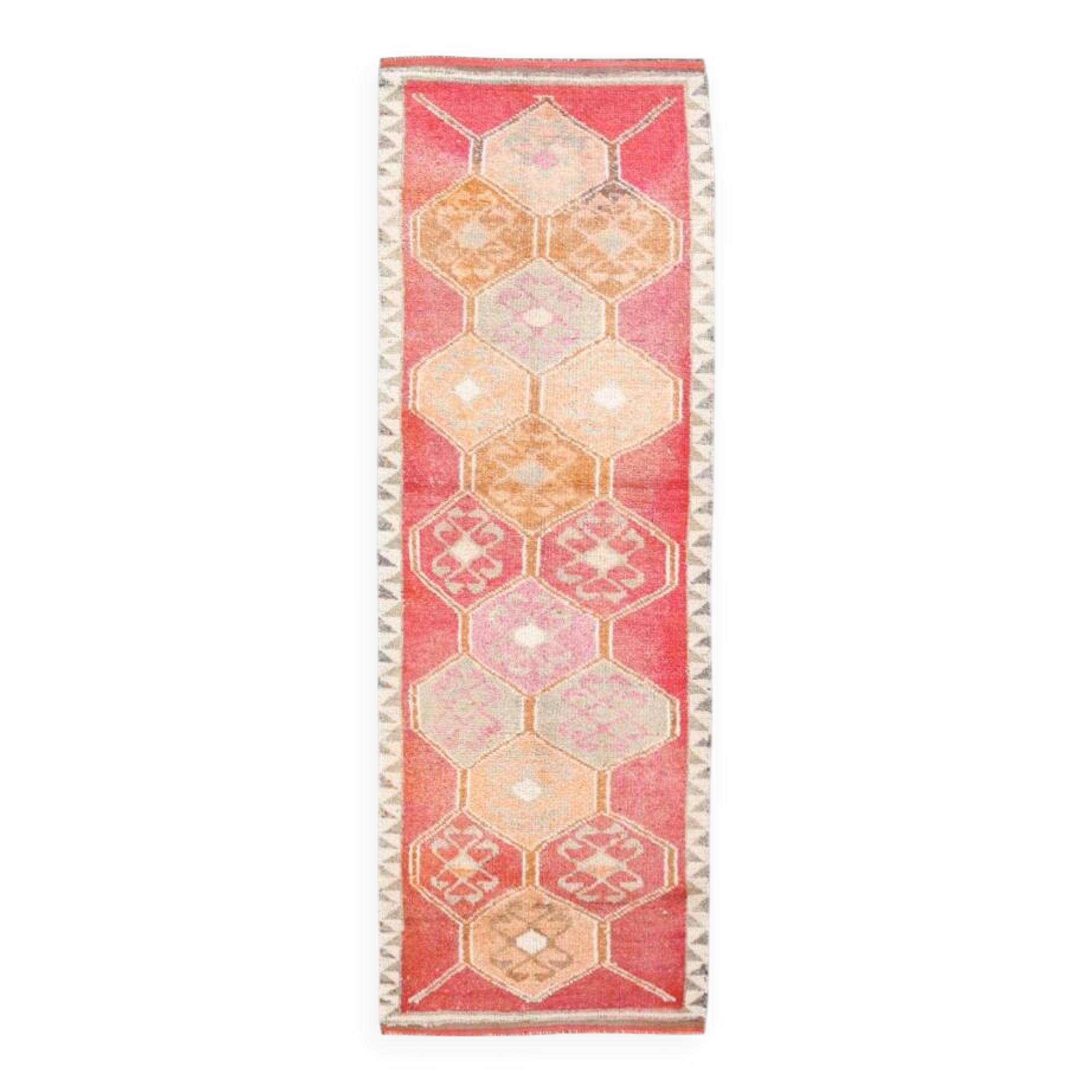 Pink & Red Vintage Turkish Runner Rug, 95x294Cm