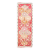 Tapis de couloir turc vintage rose et rouge, 95 x 294 cm