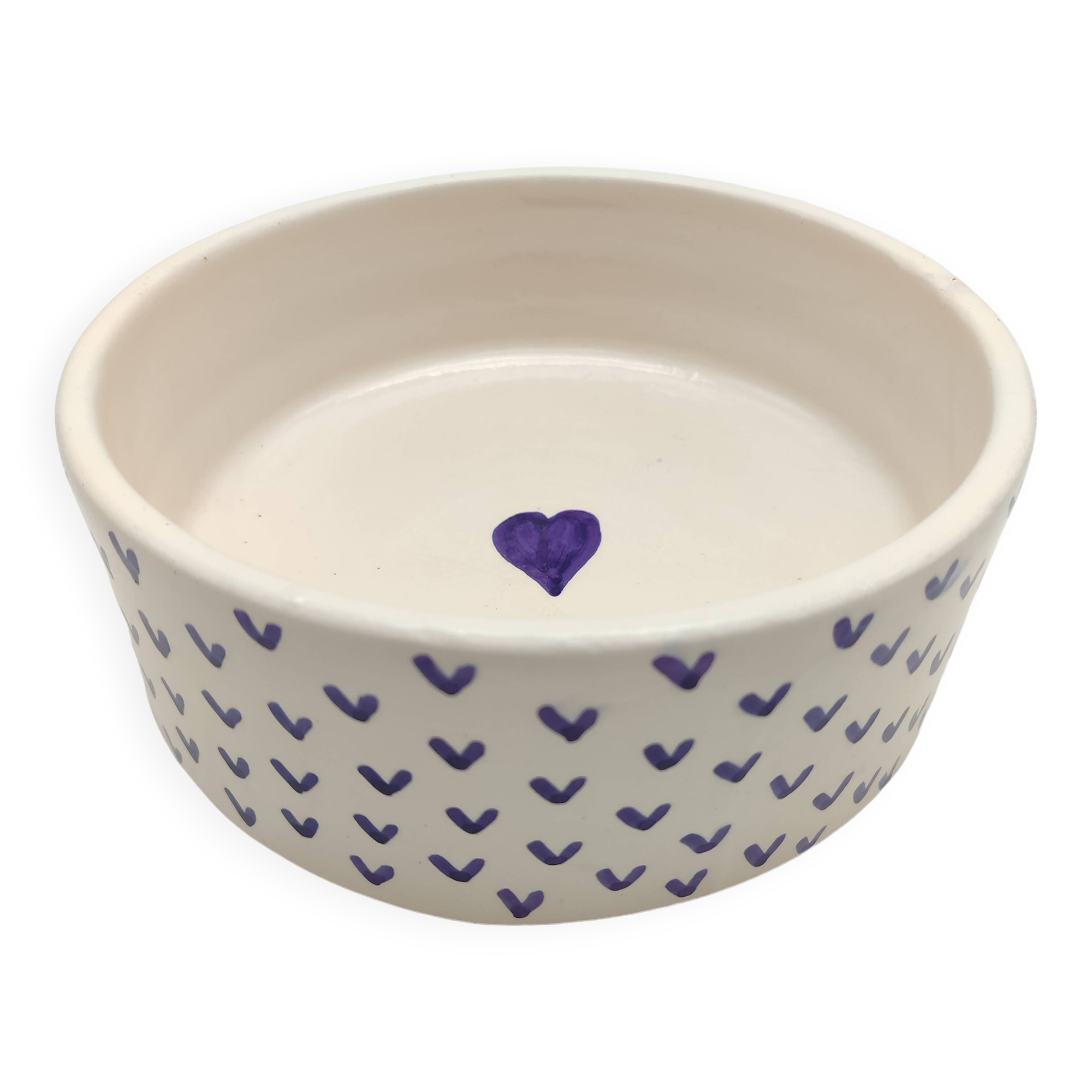 Ceramic bowl with small blue hearts and lead-free paint