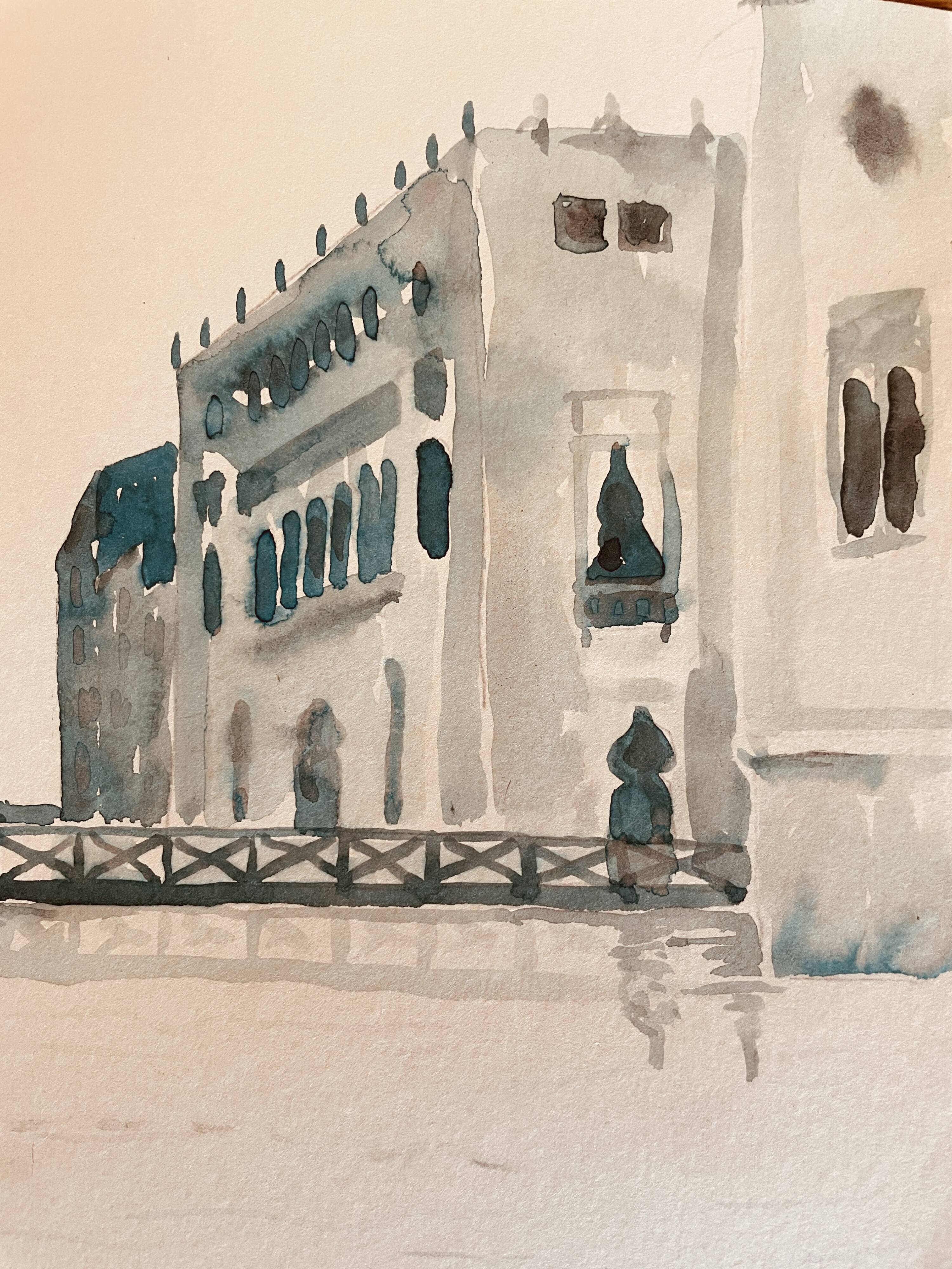 Watercolor painting "Twilight in Venice at the Cipriani", signed