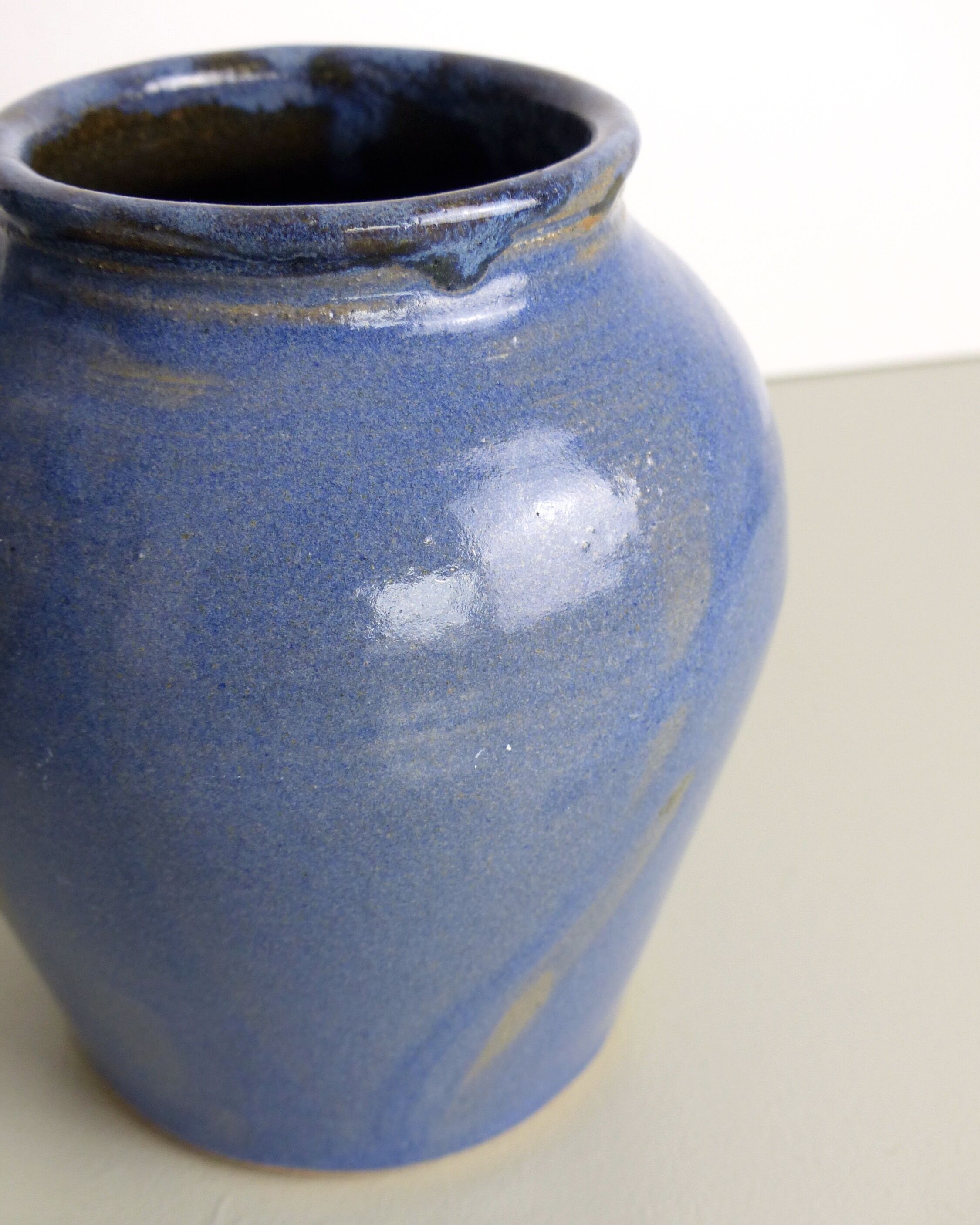 Blue and beige ceramic vase signed