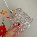 Vintage globe pendant light in transparent molded glass
