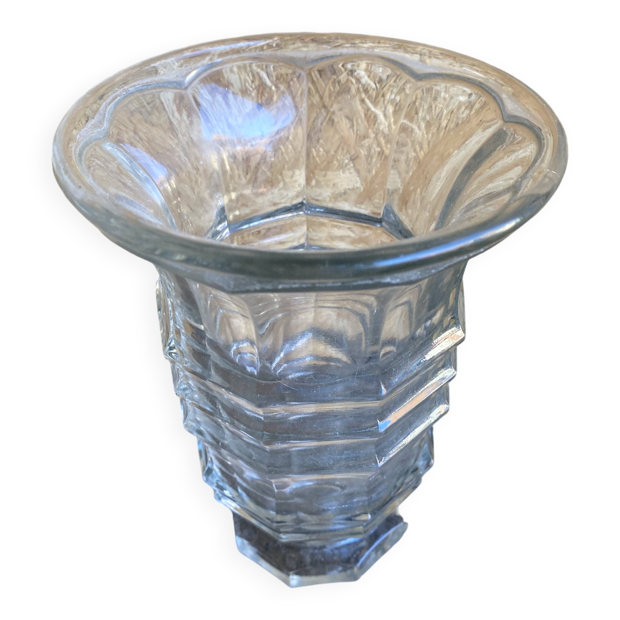 Vase Ancien Verre Moulé Années 70 Made In France Vintage #D973
