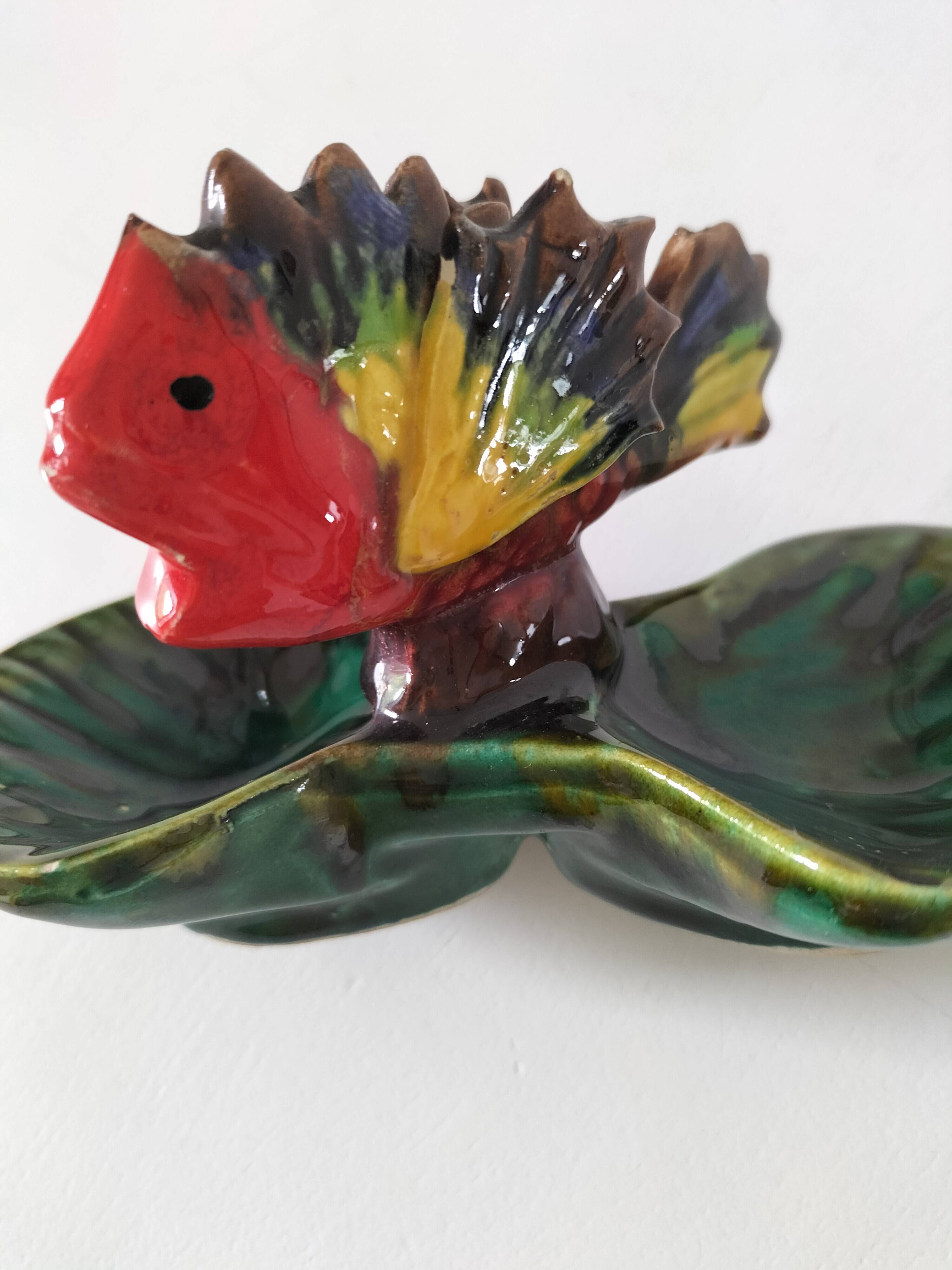 Vintage 1960s-1970s fish barbotine pocket vases