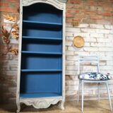 Old bookcase gray & blue wood mouldings