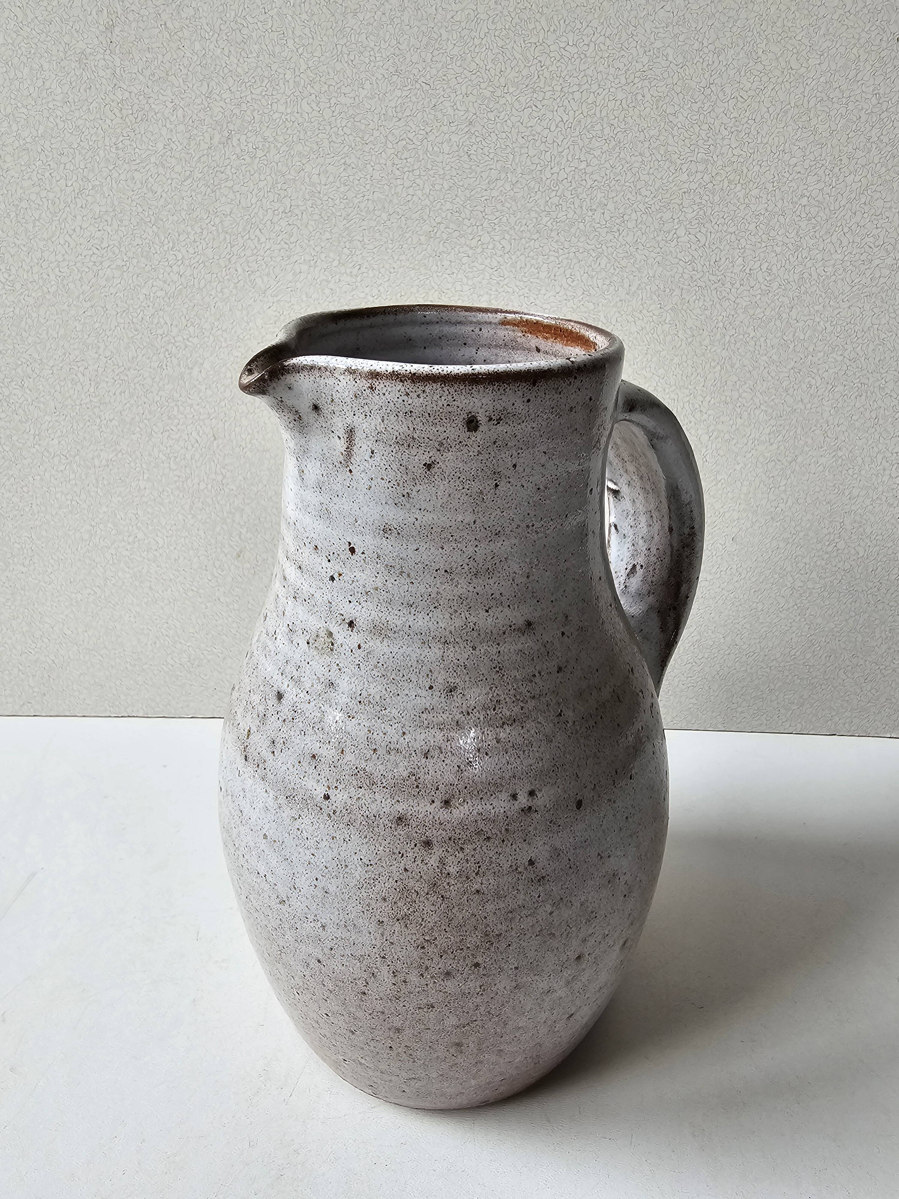 Glazed Ceramic Pitcher by Jeanne and Norbert Pierlot (Puisaye)