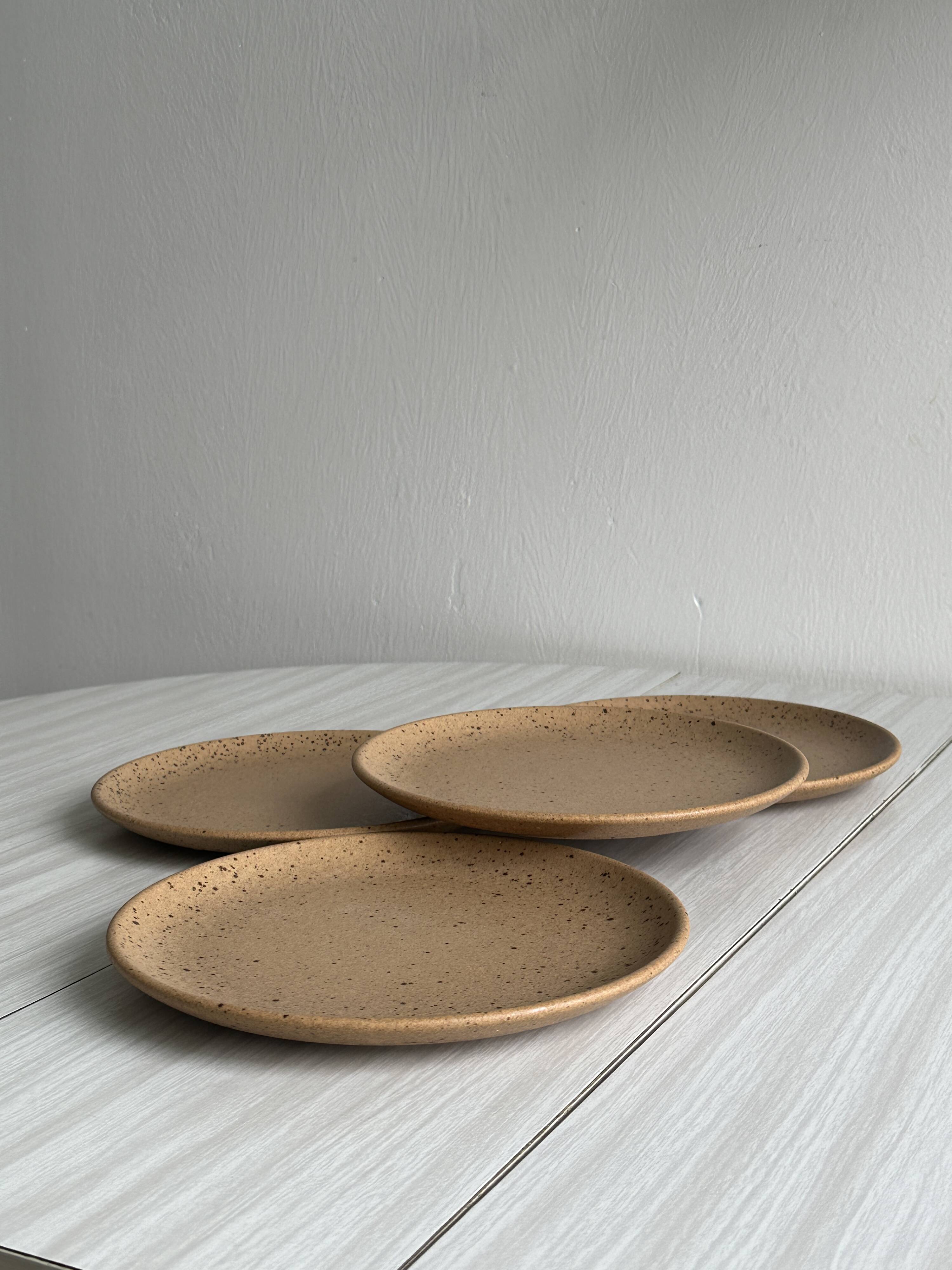 Set of 4 vintage speckled stoneware plates