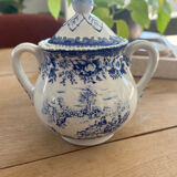 Sugar bowl in faience Toile de Jouy from Lunéville