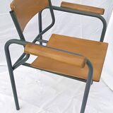 armchair tubular structure wooden seat and armrests