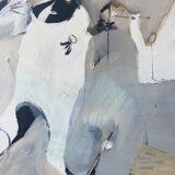 Mid-Century Modern "Flux" Swedish Vintage Abstract Oil Painting, Framed