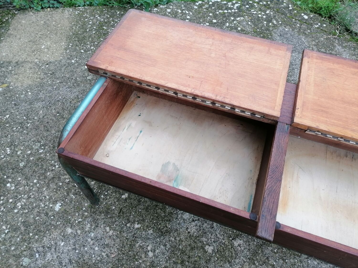 Vintage school desk coffee table with chests