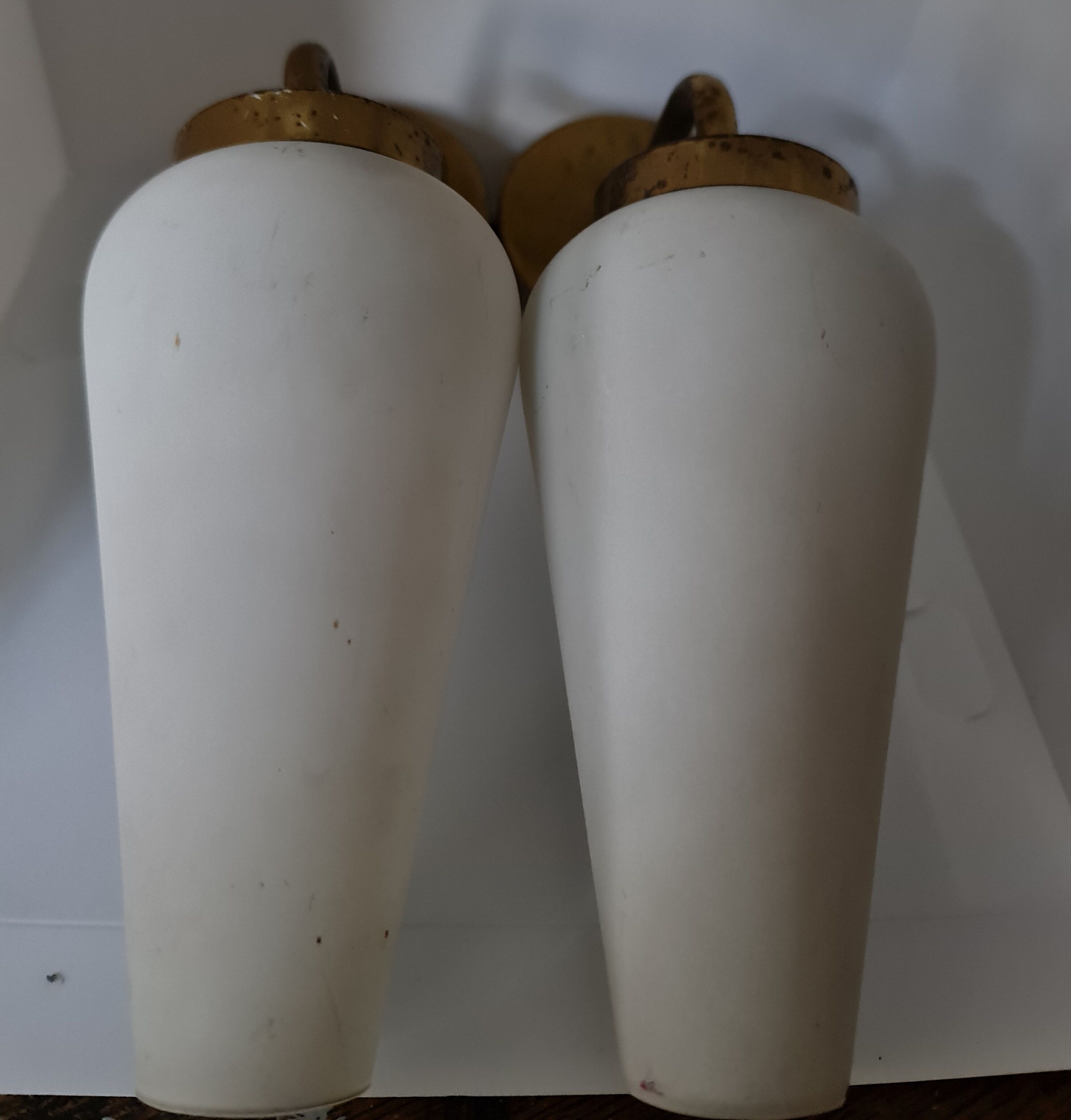 Pair of tulips opaline glass and brass appliques