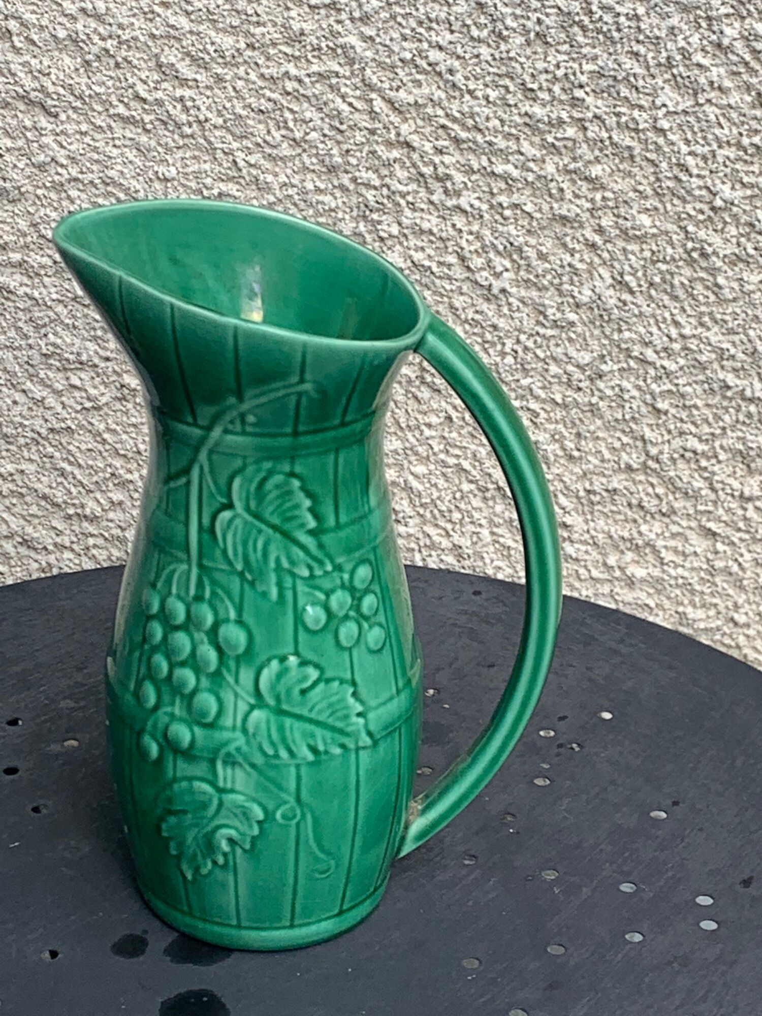 Green enamelled ceramic slurry jug Sarreguemines France