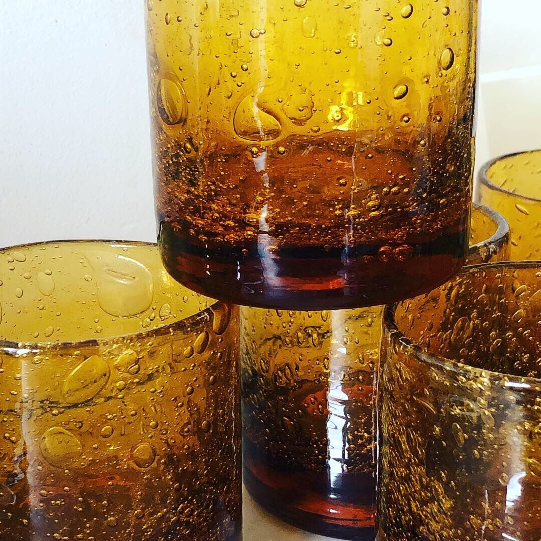 Set of 6 real Biot glass handmade