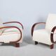 Art Deco Armchairs in Walnut and Leather, Czech, 1930s, Set of 2