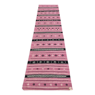 Tapis kilim couloir rose fait main en pure laine