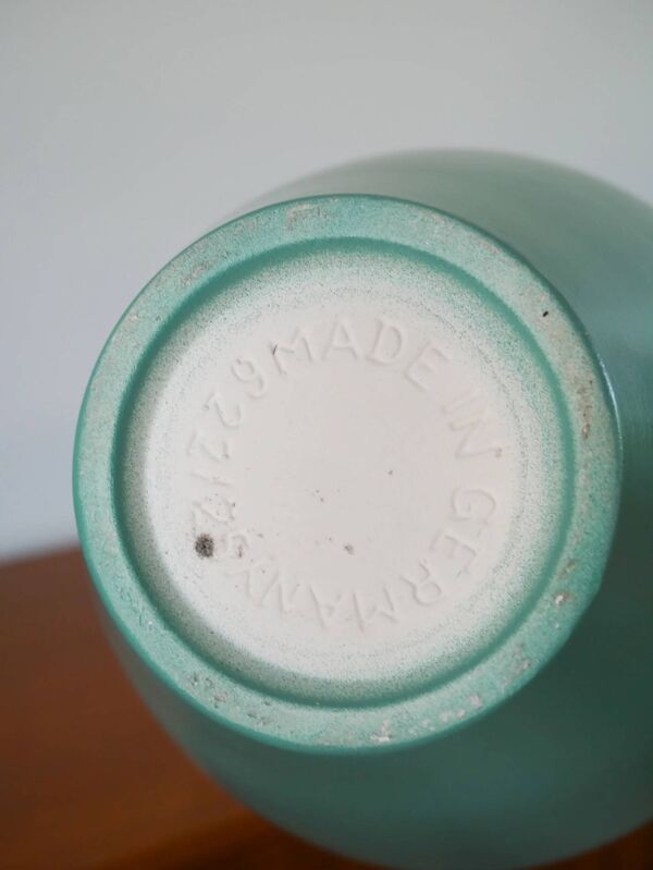 Grand vase en céramique, bleu céladon, made in Germany, design, 1970