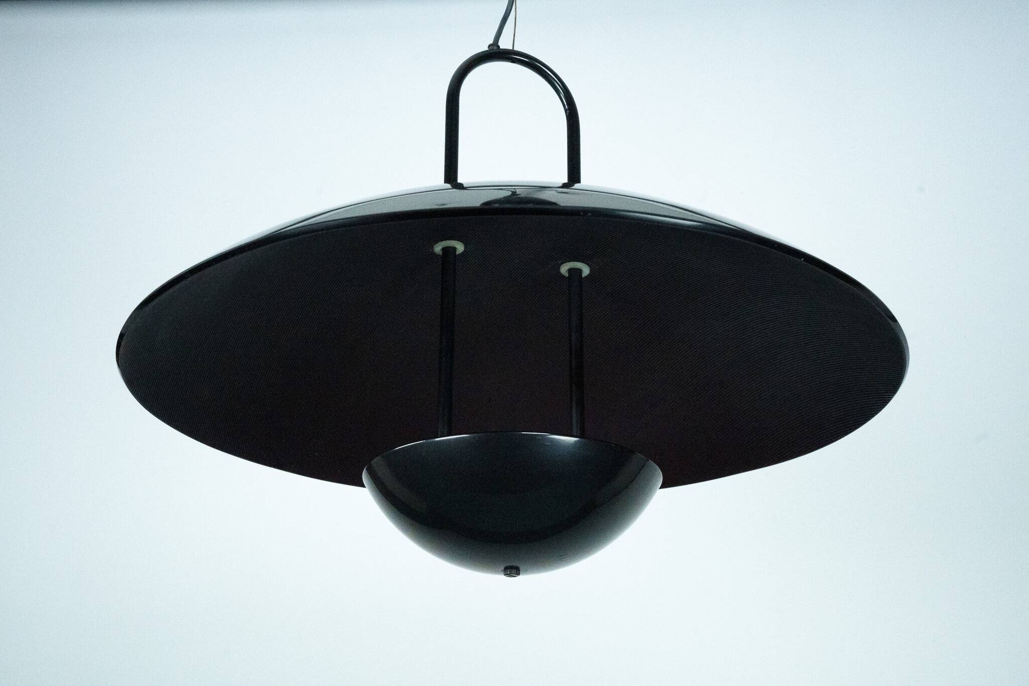 Vintage 1990s Black Pendant Lamp with Glass Top Shade. Italy